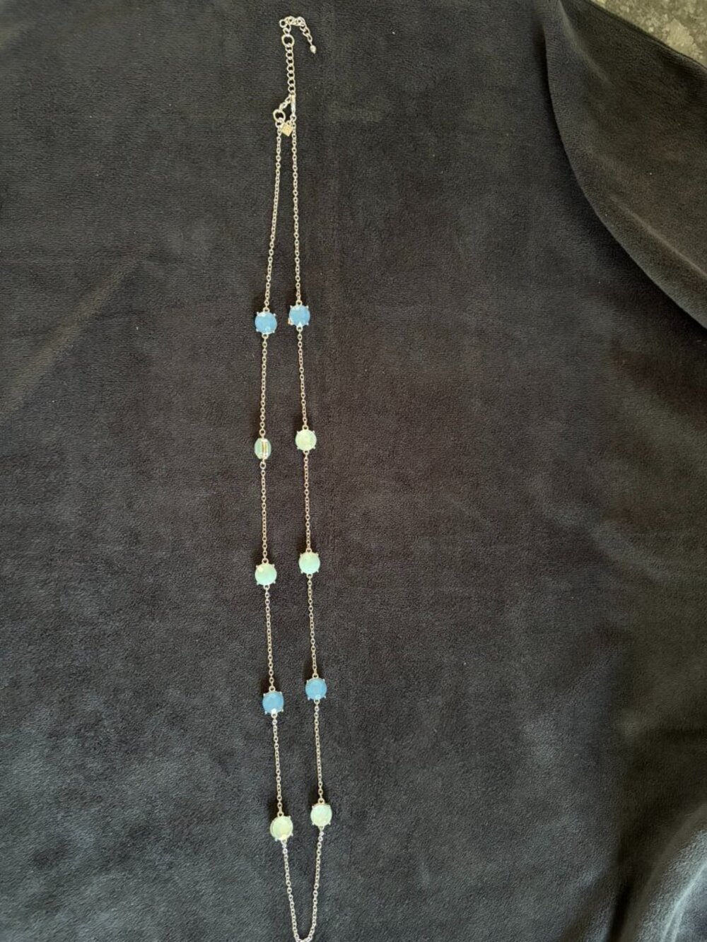 Banana Republic long necklace with two shade of blue stones on a silver chain